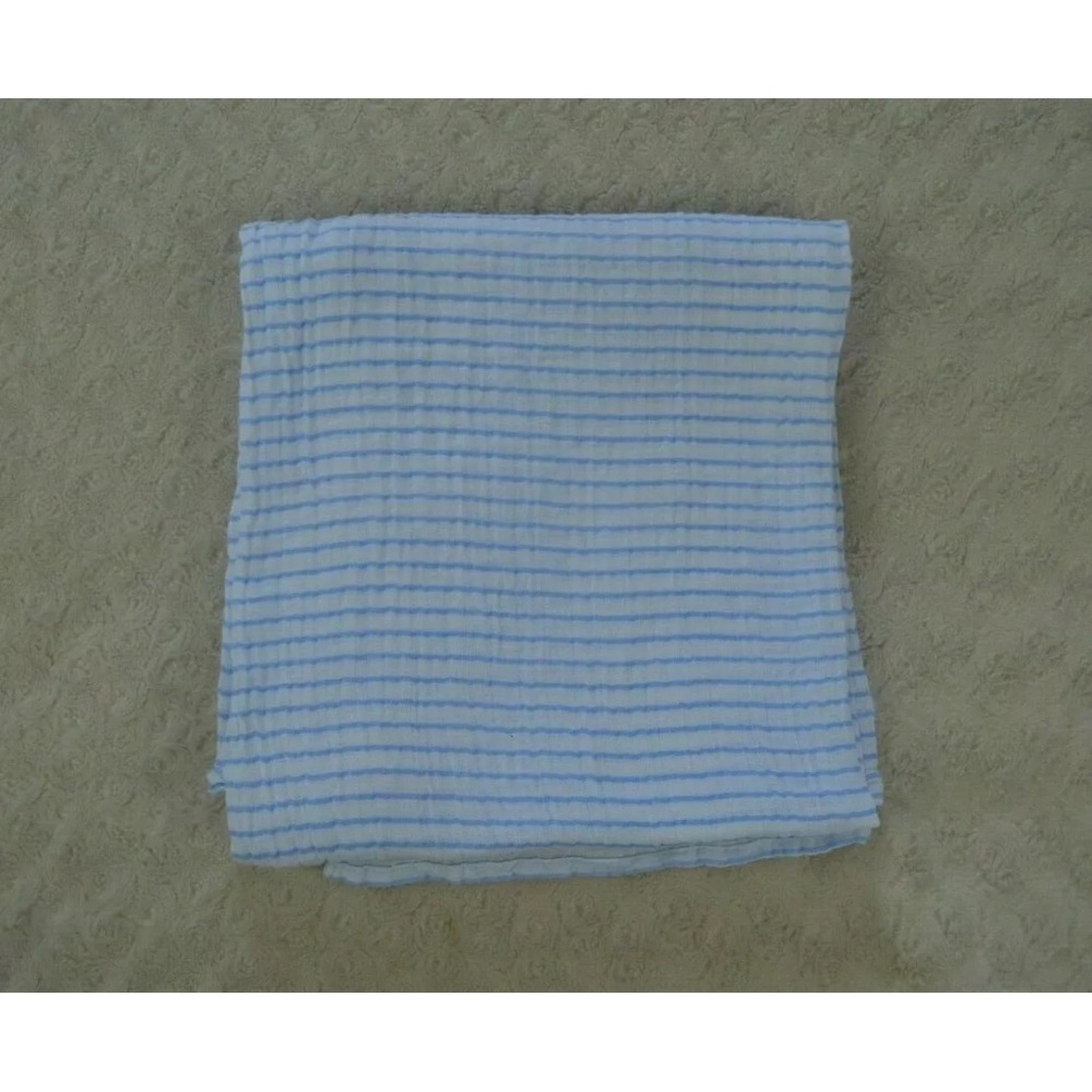 Just Born Blue White Stripes Baby Swaddle Blanket Muslin Cotton